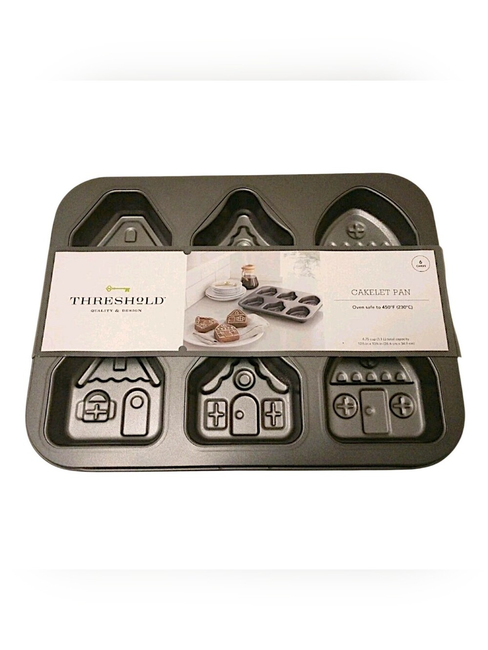 New Threshold Holiday Houses Cakelet Baking Pan Christmas Makes 6 Mini Cakes NWT